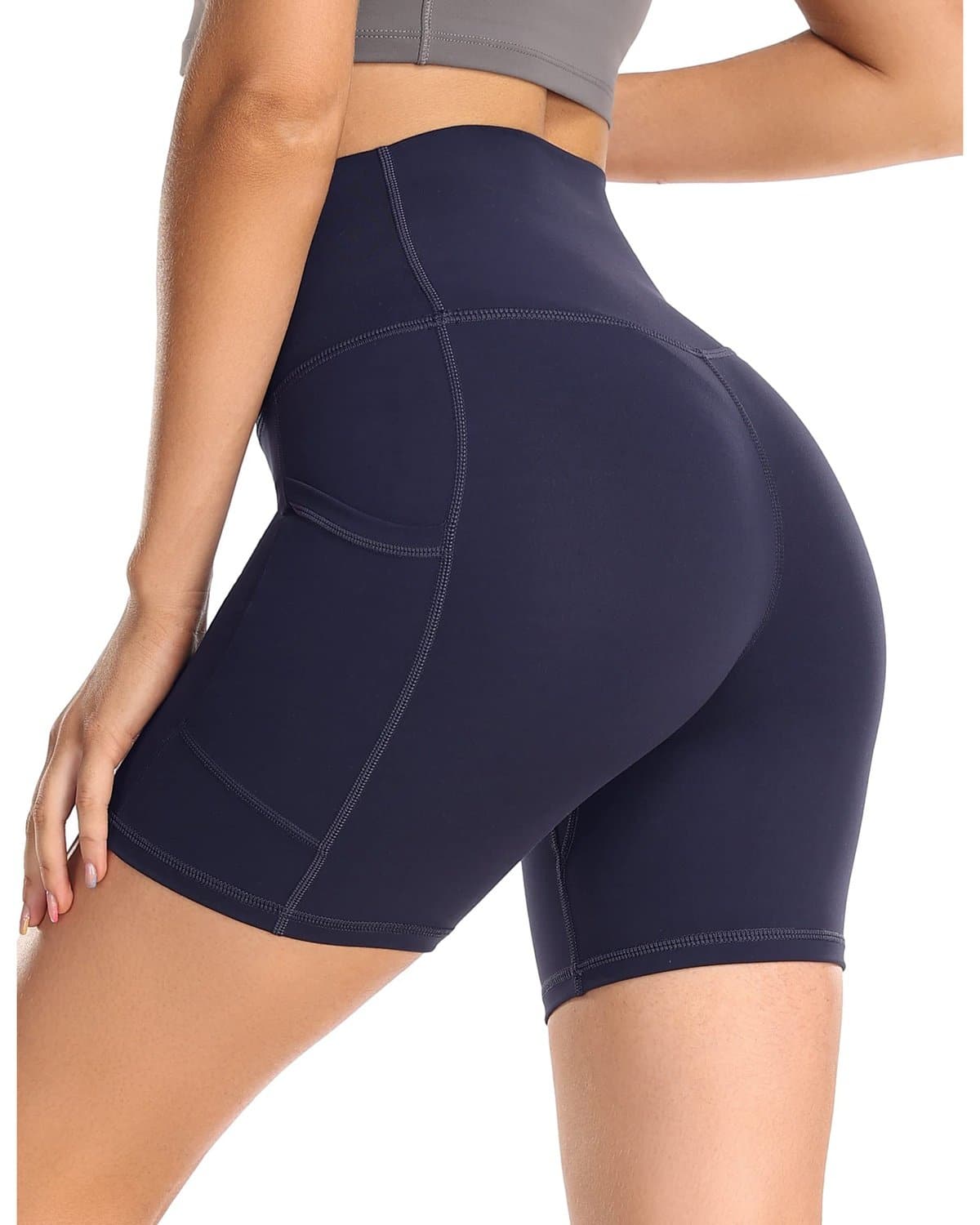6’’ Biker Shorts with Pockets - navy blue athletic shorts #color_