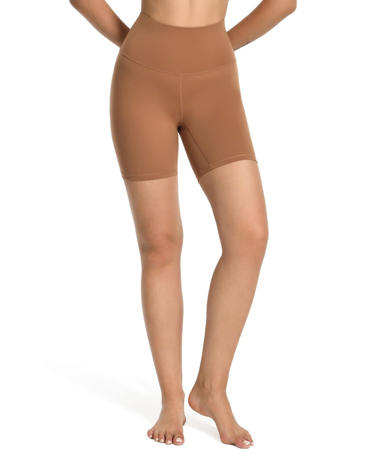 6’’ High Waisted Athletic Shorts - tan high-waisted athletic shorts #color_ Roasted Brown / XS