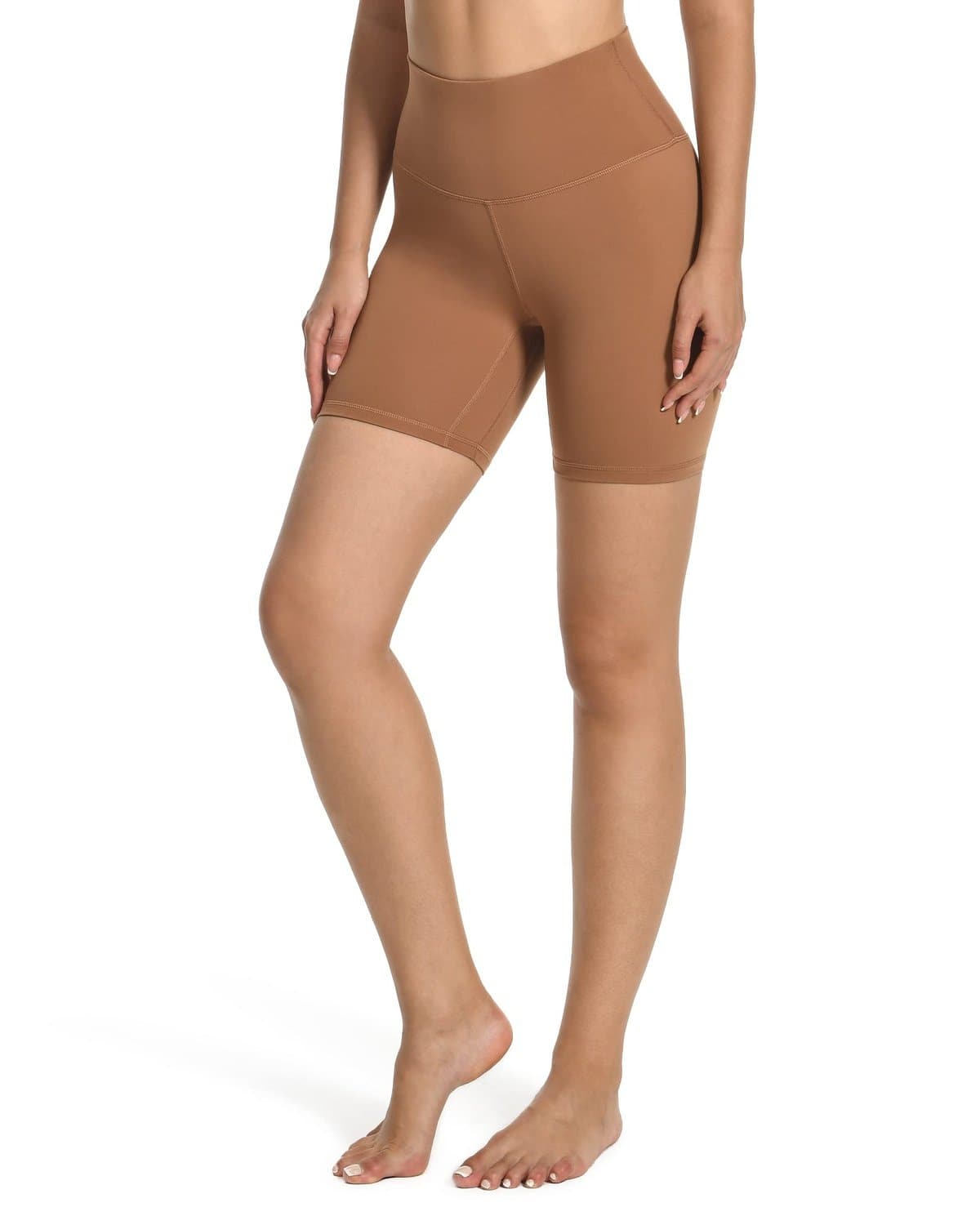 6’’ High Waisted Athletic Shorts - tan high-waisted biker shorts #color_