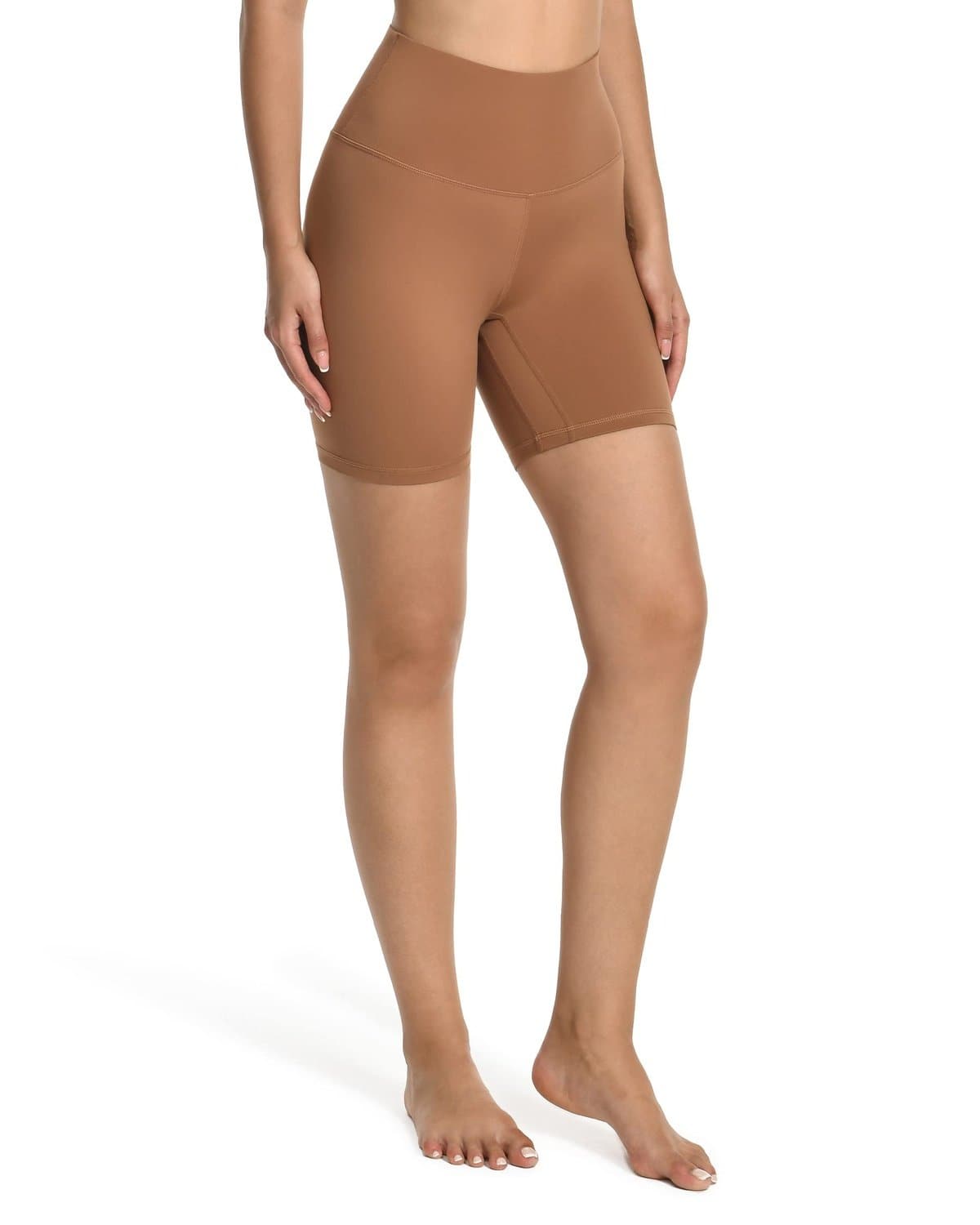 6’’ High Waisted Athletic Shorts - tan high-waisted biker shorts #color_