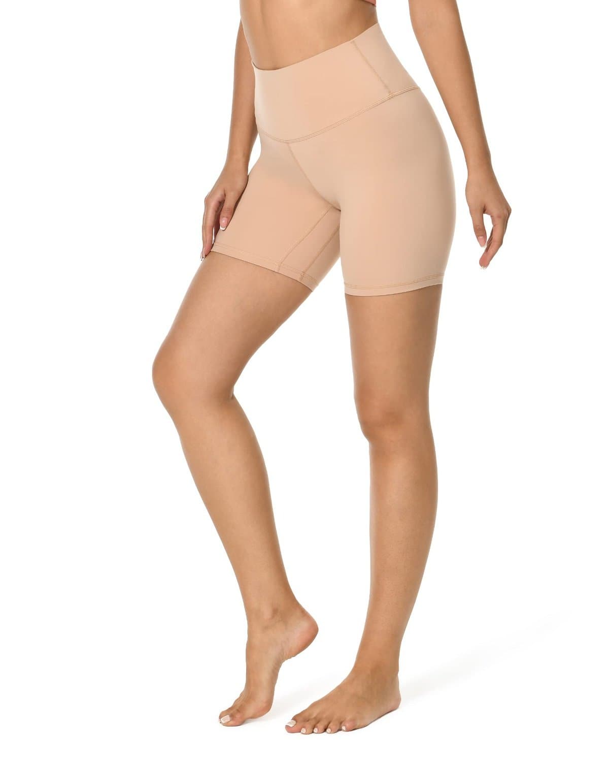 6’’ High Waisted Athletic Shorts - beige high-waisted biker shorts #color_ Sand / XS
