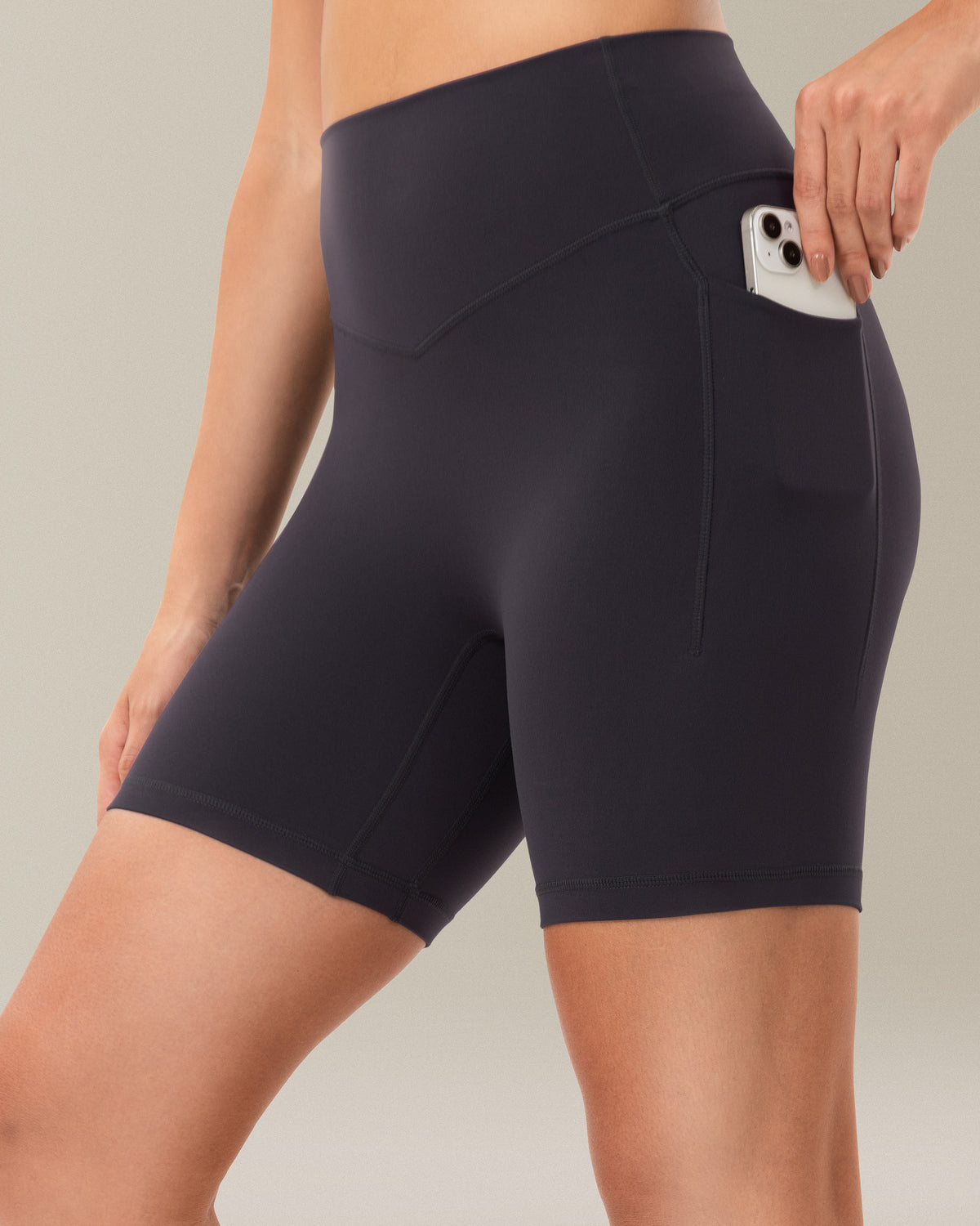 6'' Seamless Soft Biker Shorts with Pockets - No Front Seam & V-shaped - Grey