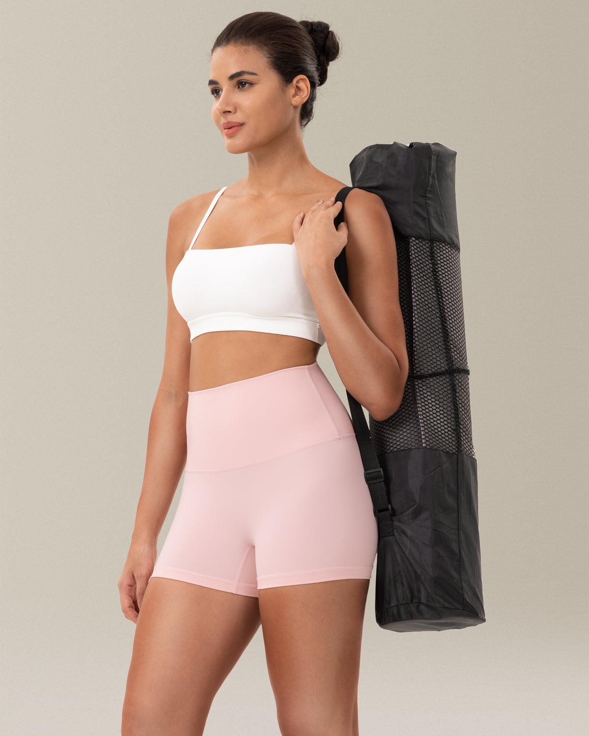 8063 Yunoga No Front Seam High‑Waisted Biker Shorts Pink Sude