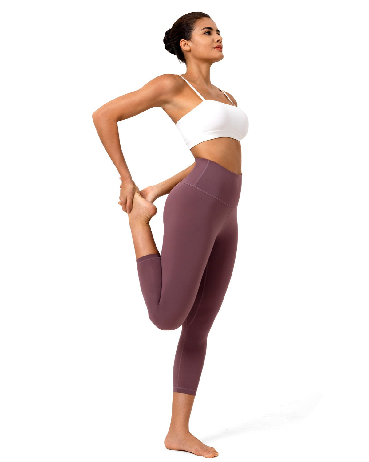 8906 - 21’’ High Waisted Capris Yoga Leggings - cropped leggings - Dusty Red