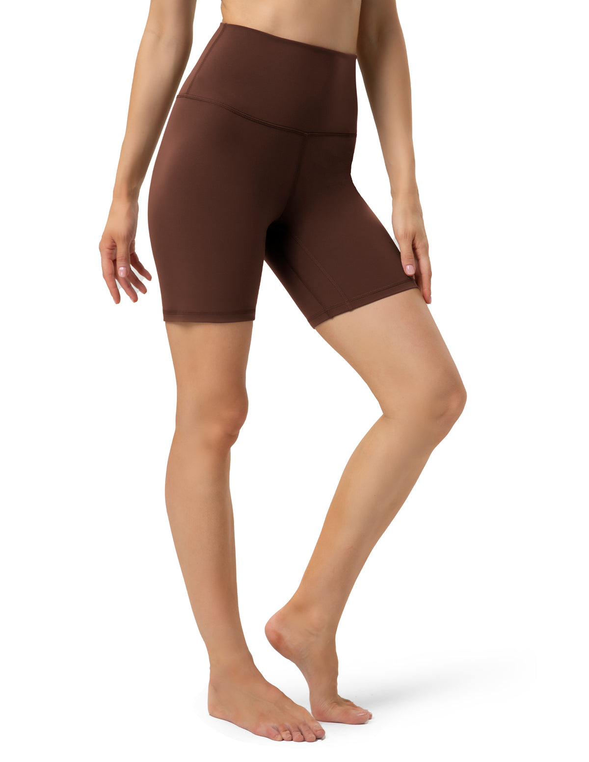 Yunoga 6" High Waisted Athletic Shorts Tummy Control Biker Shorts Brown Stone