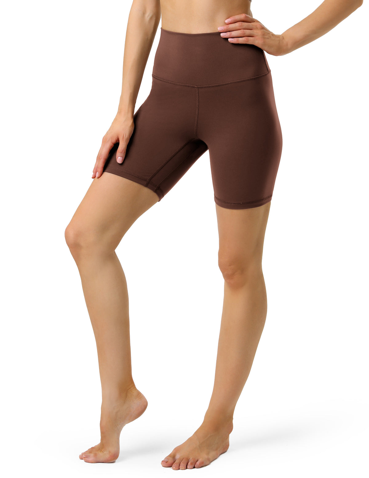 Yunoga 6" High Waisted Athletic Shorts Tummy Control Biker Shorts Brown Stone