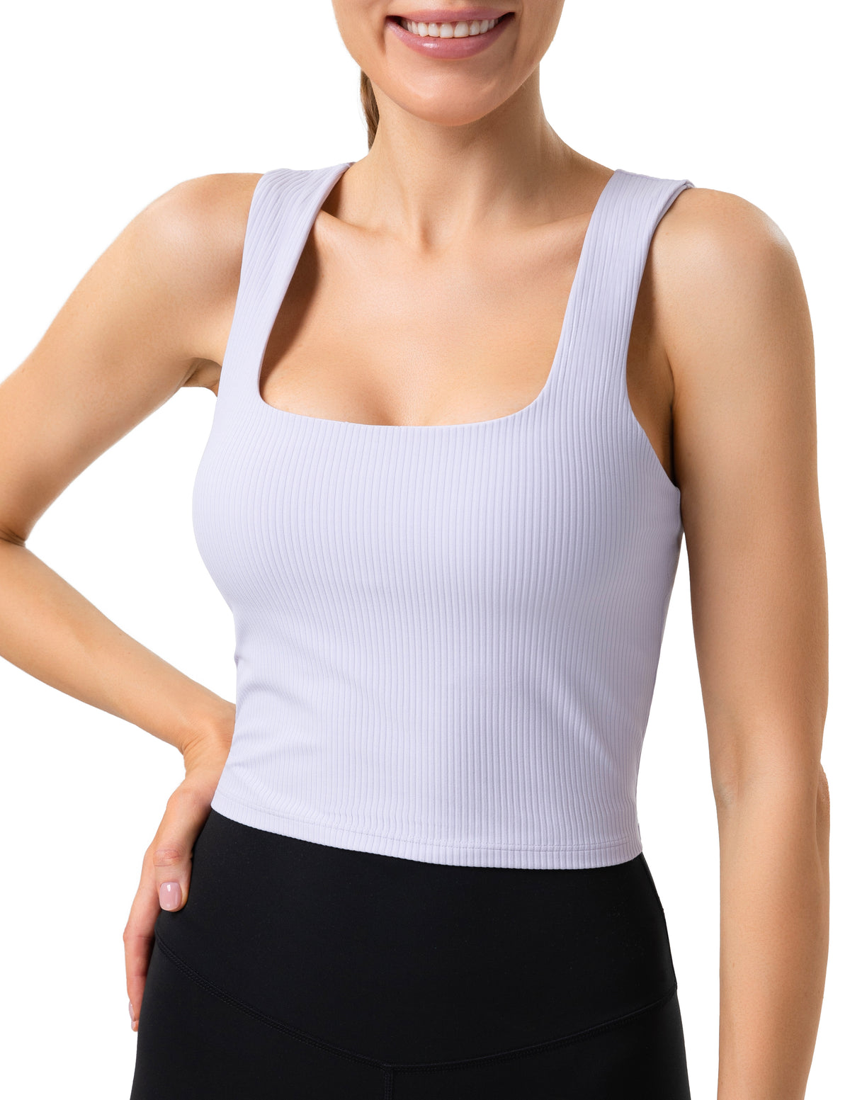 Yunoga Sports Bra Square Neck Workout Tank Tops With Built - Pastel Lilac