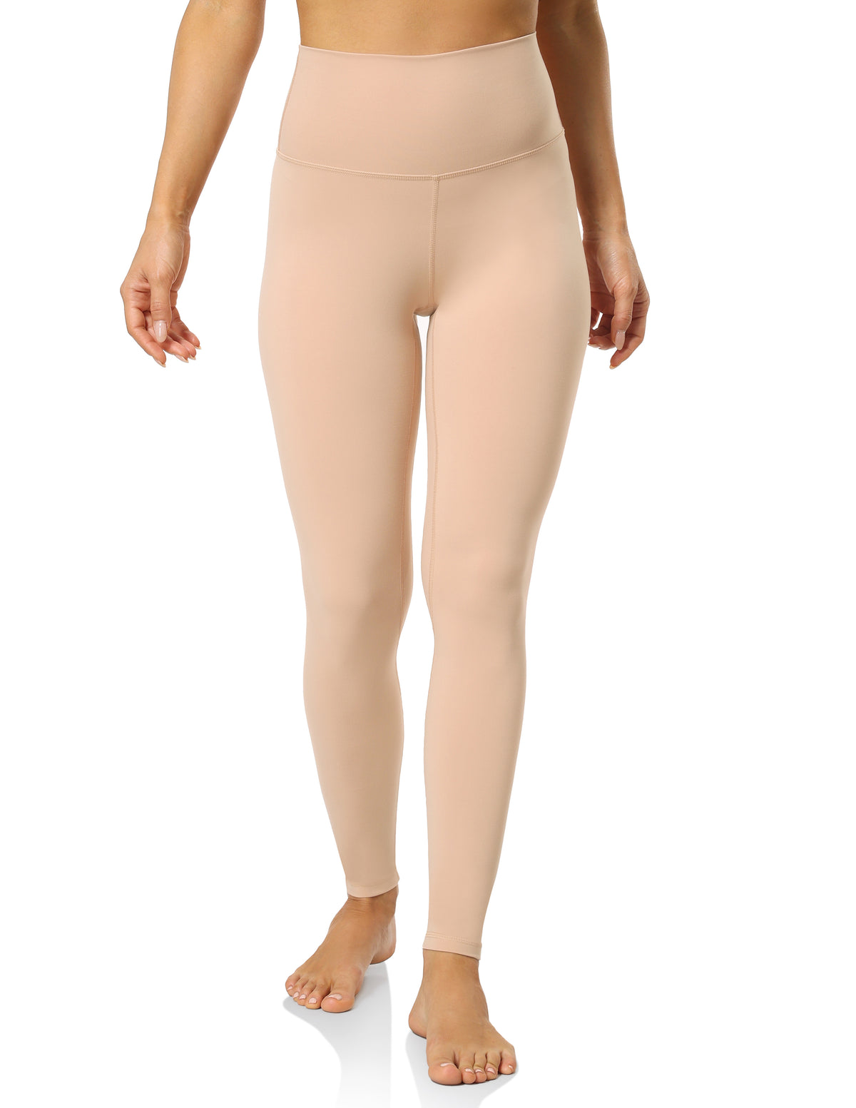 8941-high waisted compression yoga leggings 28 inch inseam squat proof-Sand