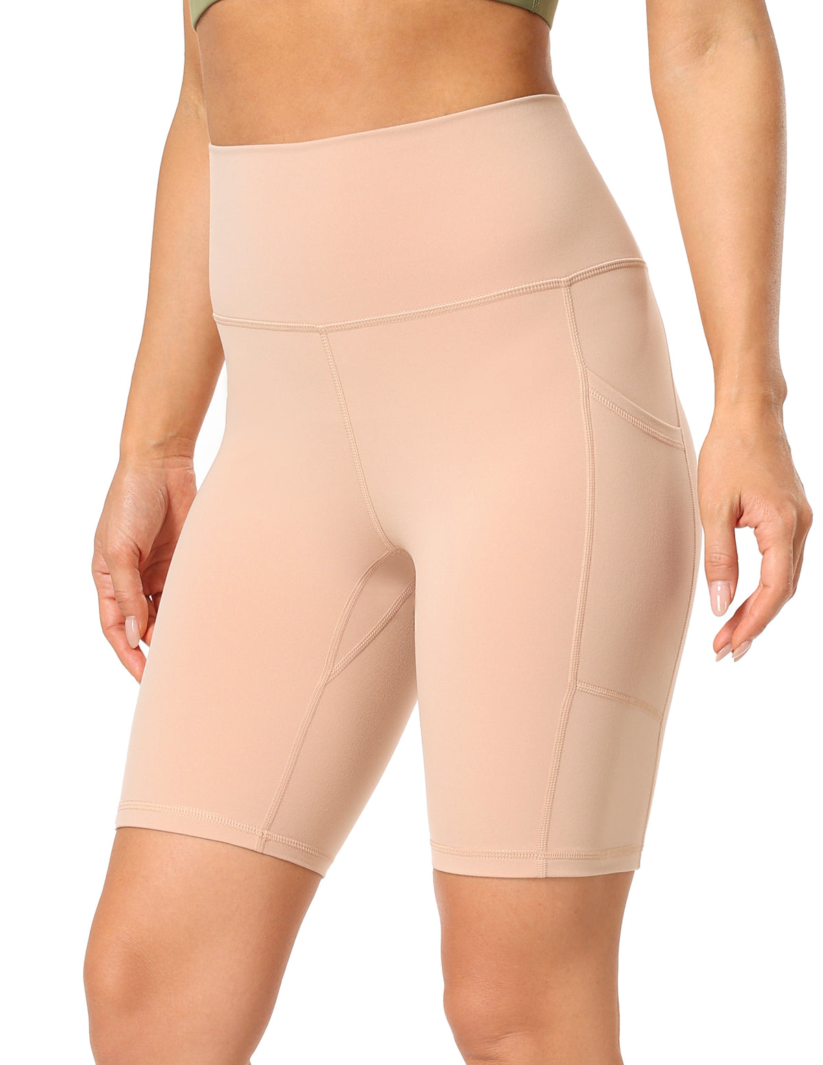 8950-Yunoga 8'' High Waist Pockets Yoga Biker Shorts Sand