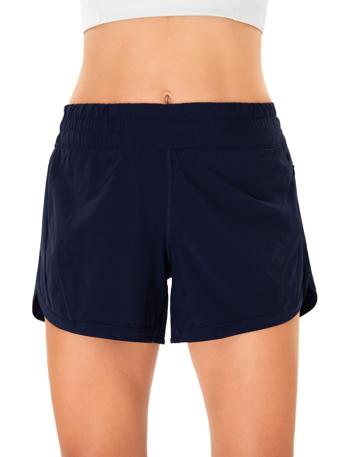 8952 Yunoga Mid Rise Quick Dry Running Shorts With Mesh Liner-Navy