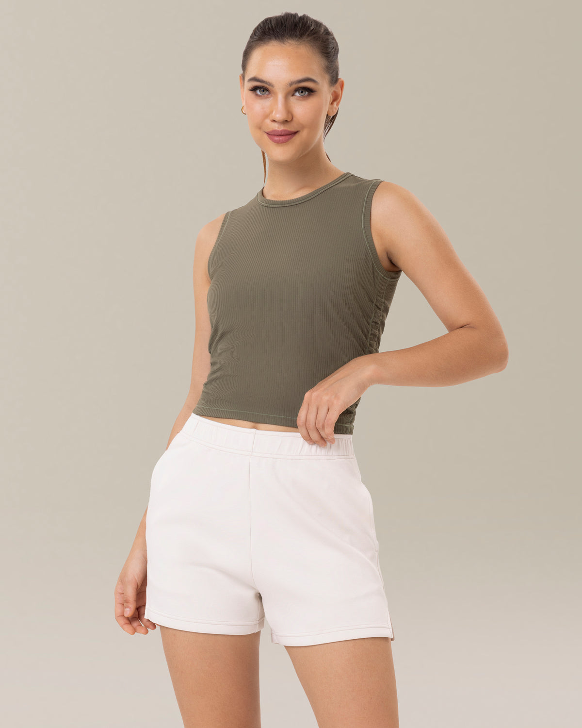 8968 - Yunoga Sleeveless Crew Neck Workout Shirt - Olive Green