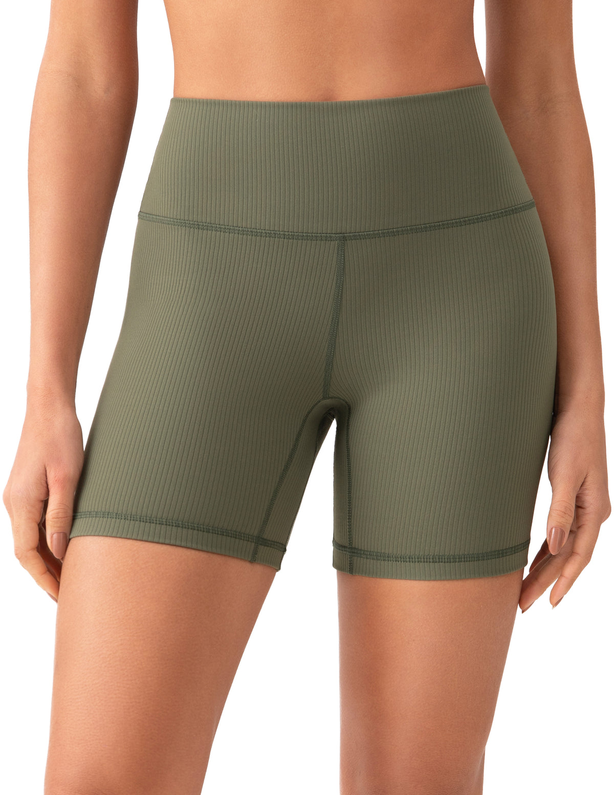 6’’ High Waisted Ribbed Biker Shorts - #color_