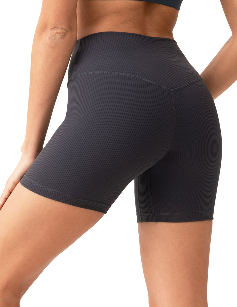 6’’ High Waisted Ribbed Biker Shorts - #color_