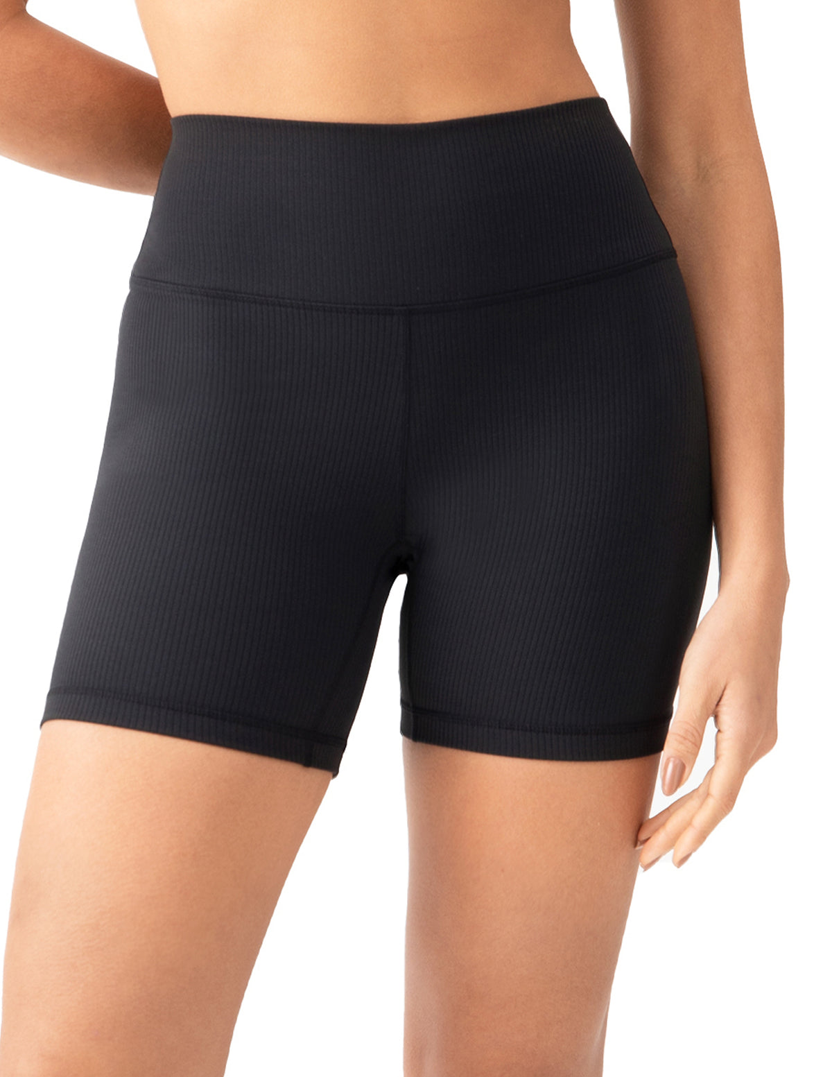 6’’ High Waisted Ribbed Biker Shorts - #color_