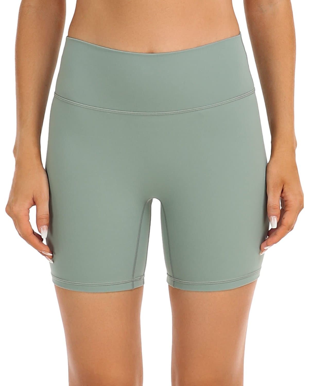 6’’ No Front Seam Biker Shorts - sage green athletic shorts #color_