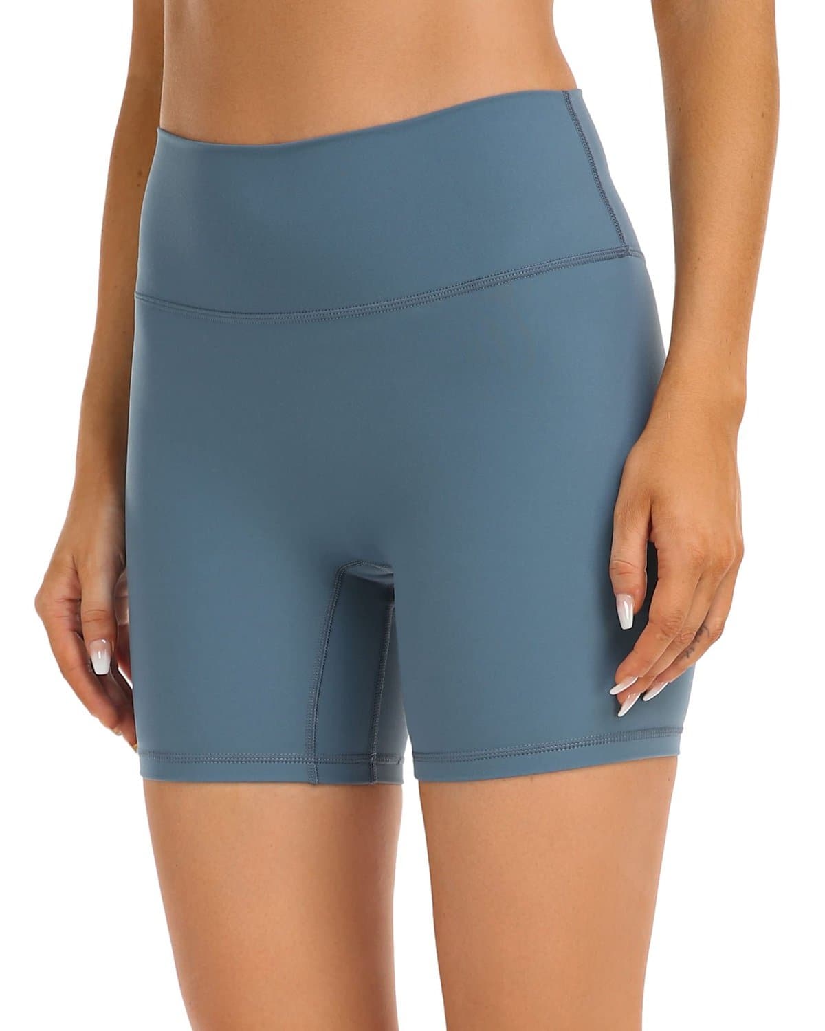 6’’ No Front Seam Biker Shorts - blue athletic shorts #color_ Denim Blue / XS