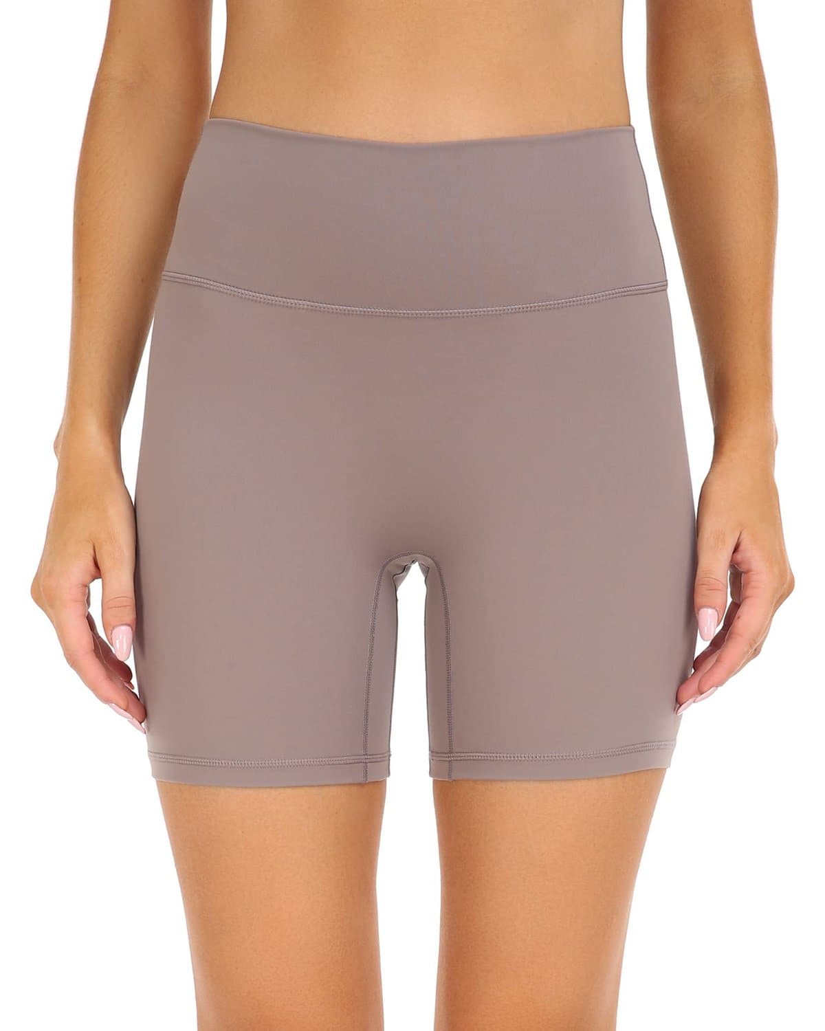 6’’ No Front Seam Biker Shorts - taupe athletic shorts #color_
