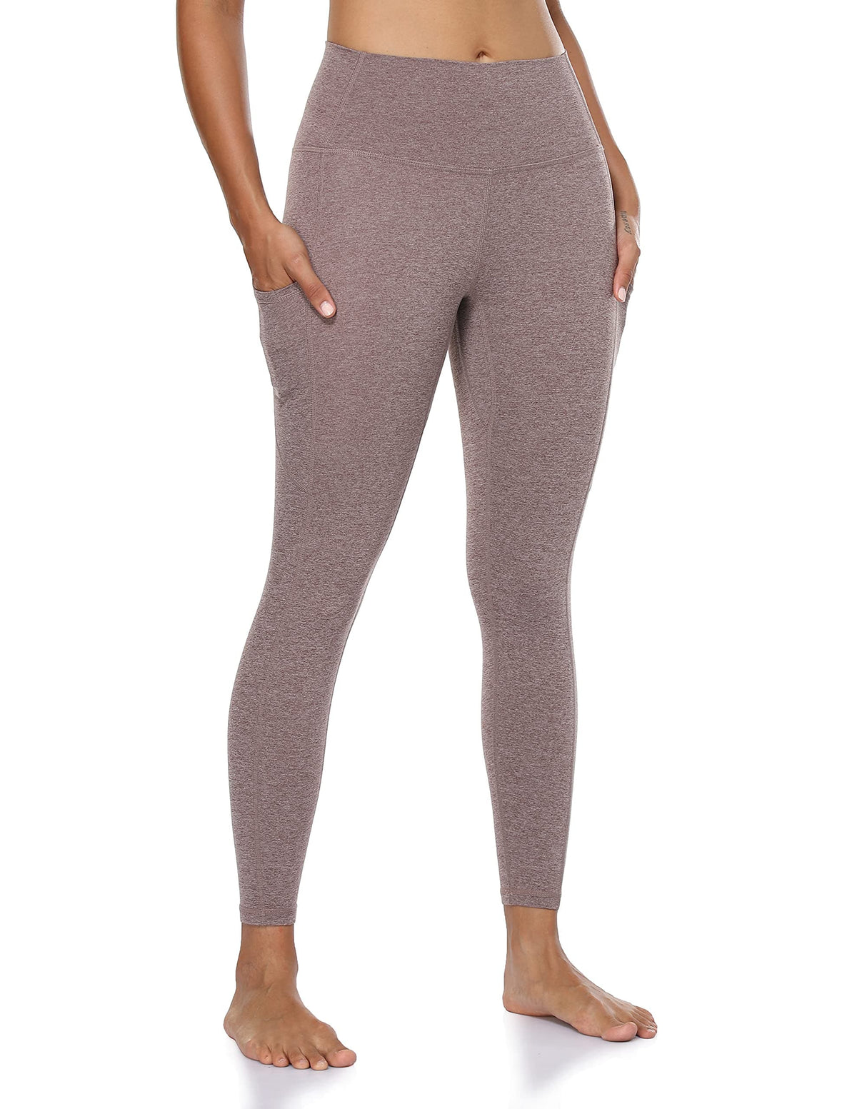 25’’ High Waisted Athletic Pants With Pocket - high-waisted heathered brown leggings pockets #color_