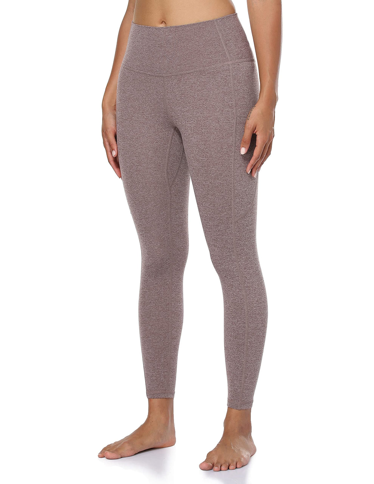 25’’ High Waisted Athletic Pants With Pocket - heathered brown leggings #color_