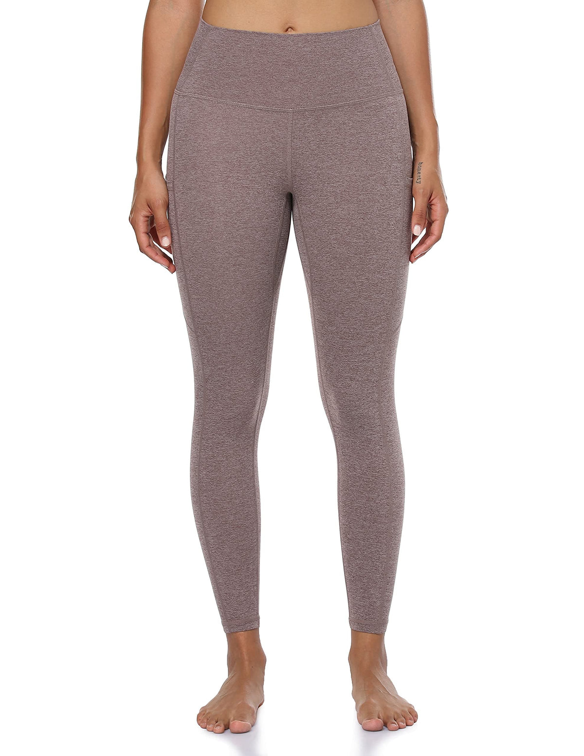 25’’ High Waisted Athletic Pants With Pocket - heathered brown leggings #color_