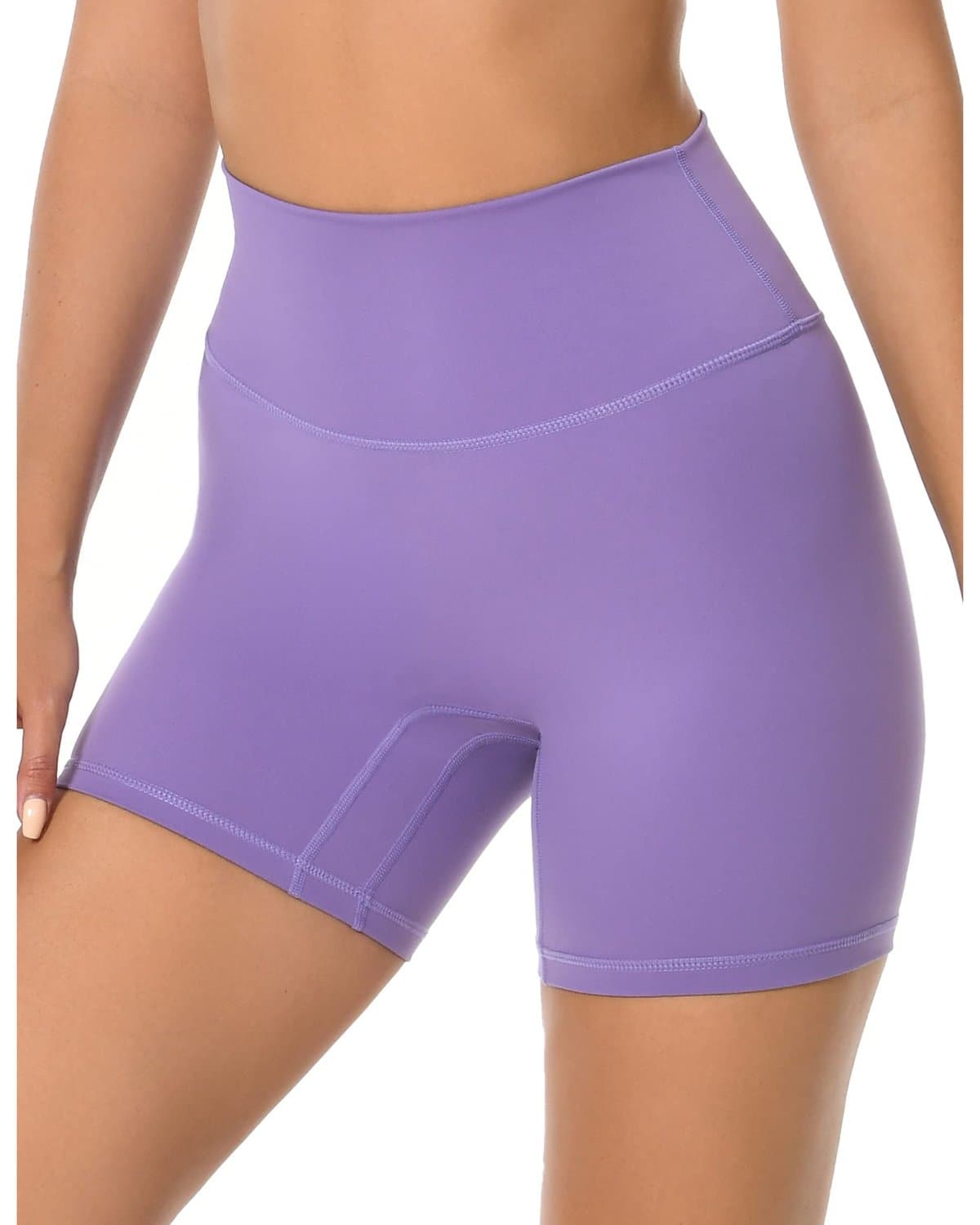 6’’ No Front Seam Biker Shorts - high-waisted purple athletic shorts #color_ Light Purple / XS