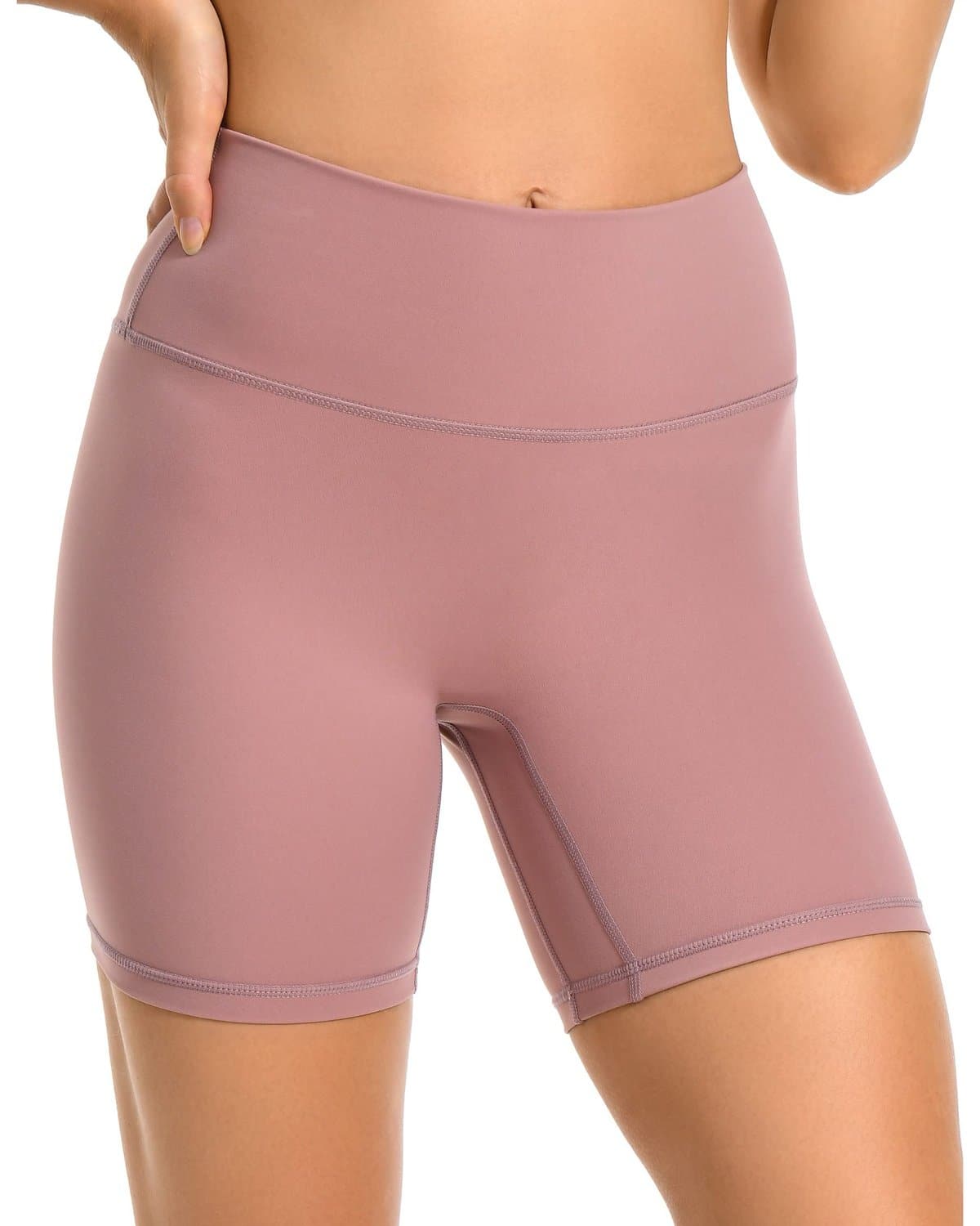 6’’ No Front Seam Biker Shorts - mauve athletic shorts #color_