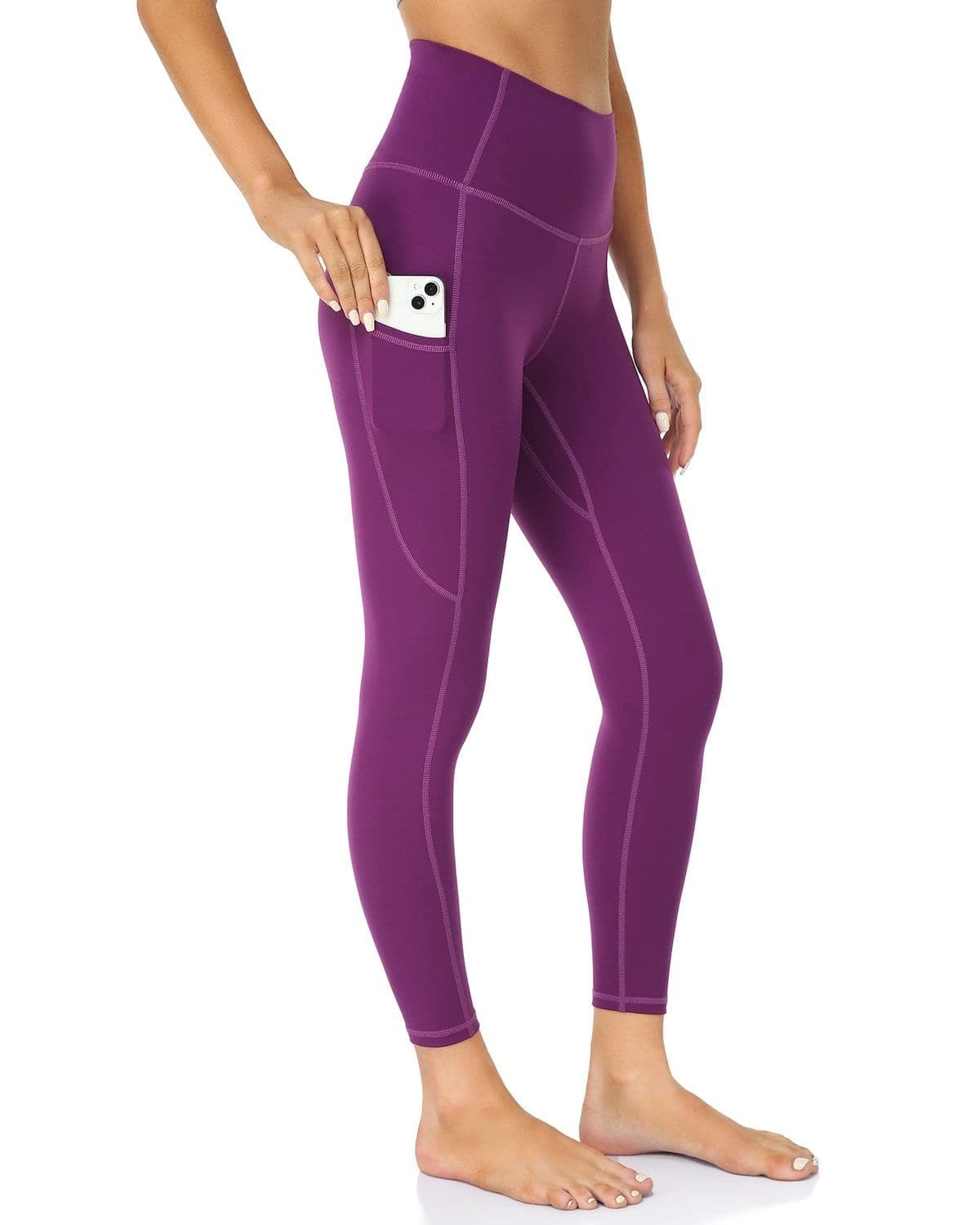 25’’ High Waisted Athletic Pants With Pocket - purple high-waisted leggings pocket #color_ Purple / XS