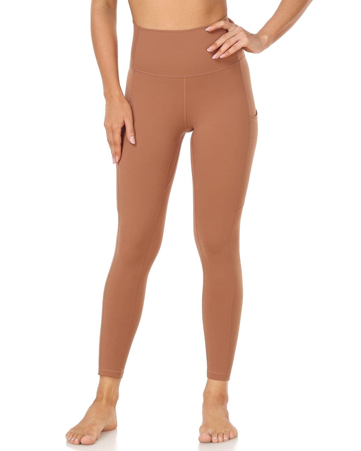 25’’ High Waisted Athletic Pants With Pocket - brown high-waisted leggings #color_