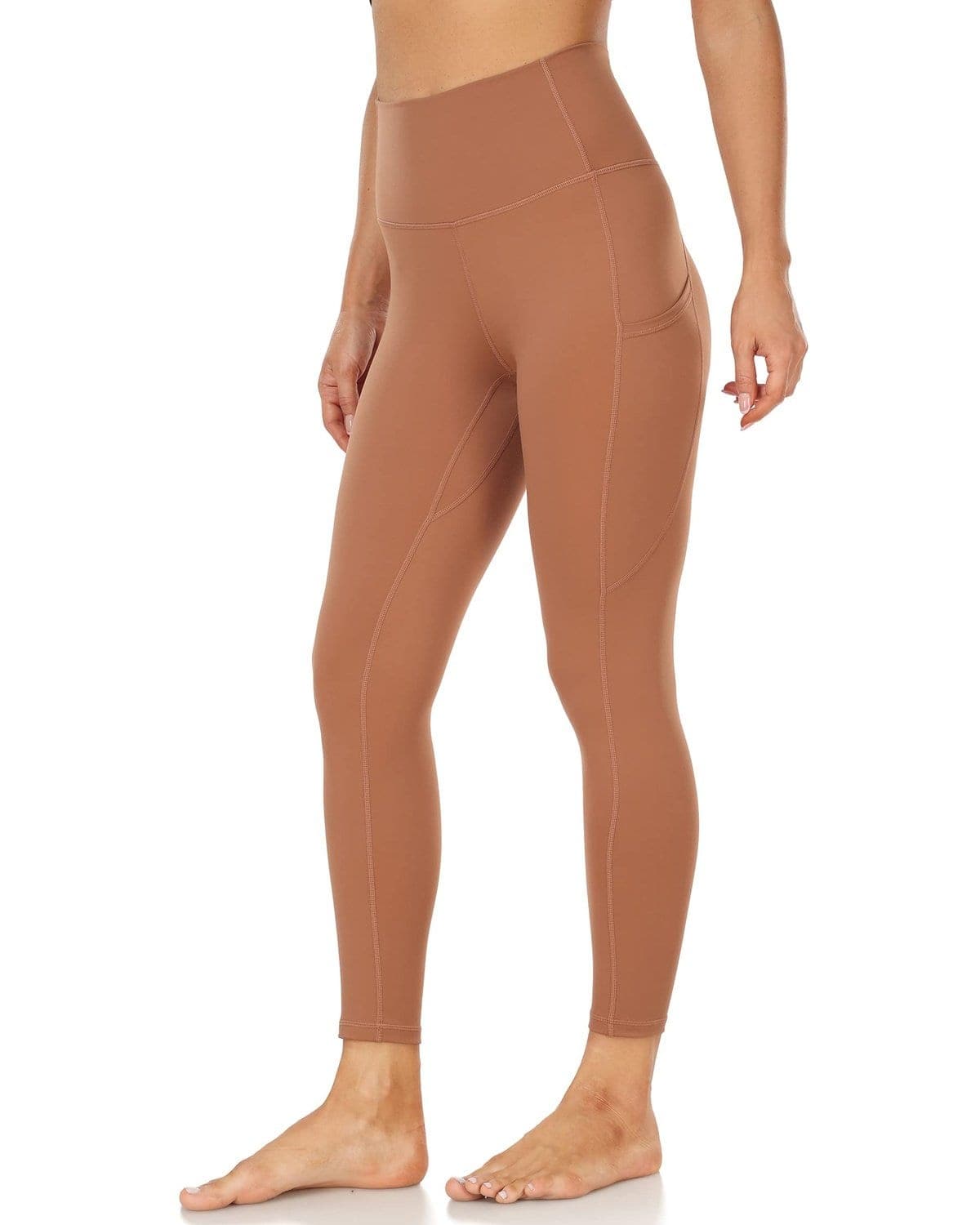 25’’ High Waisted Athletic Pants With Pocket - brown high-waisted leggings #color_