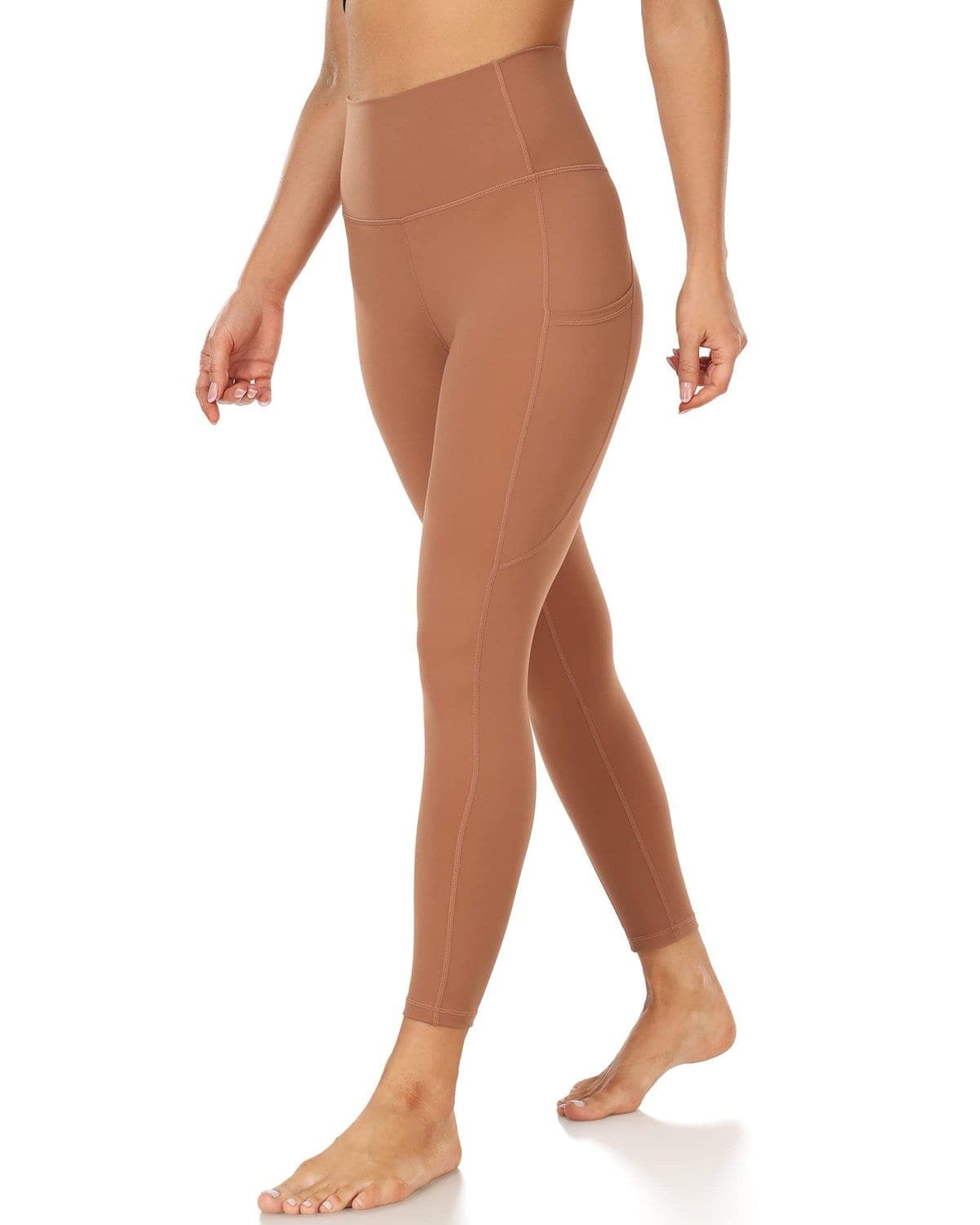 25’’ High Waisted Athletic Pants With Pocket - brown high-waisted leggings #color_