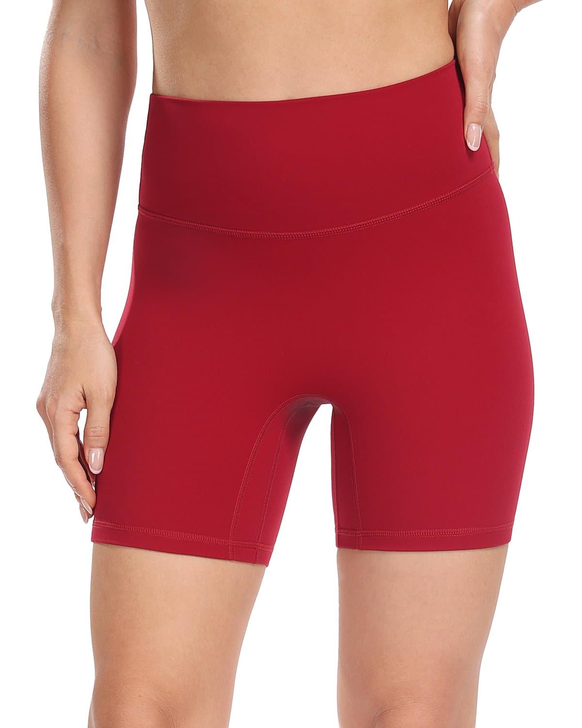 6’’ No Front Seam Biker Shorts - red high-waisted athletic shorts #color_