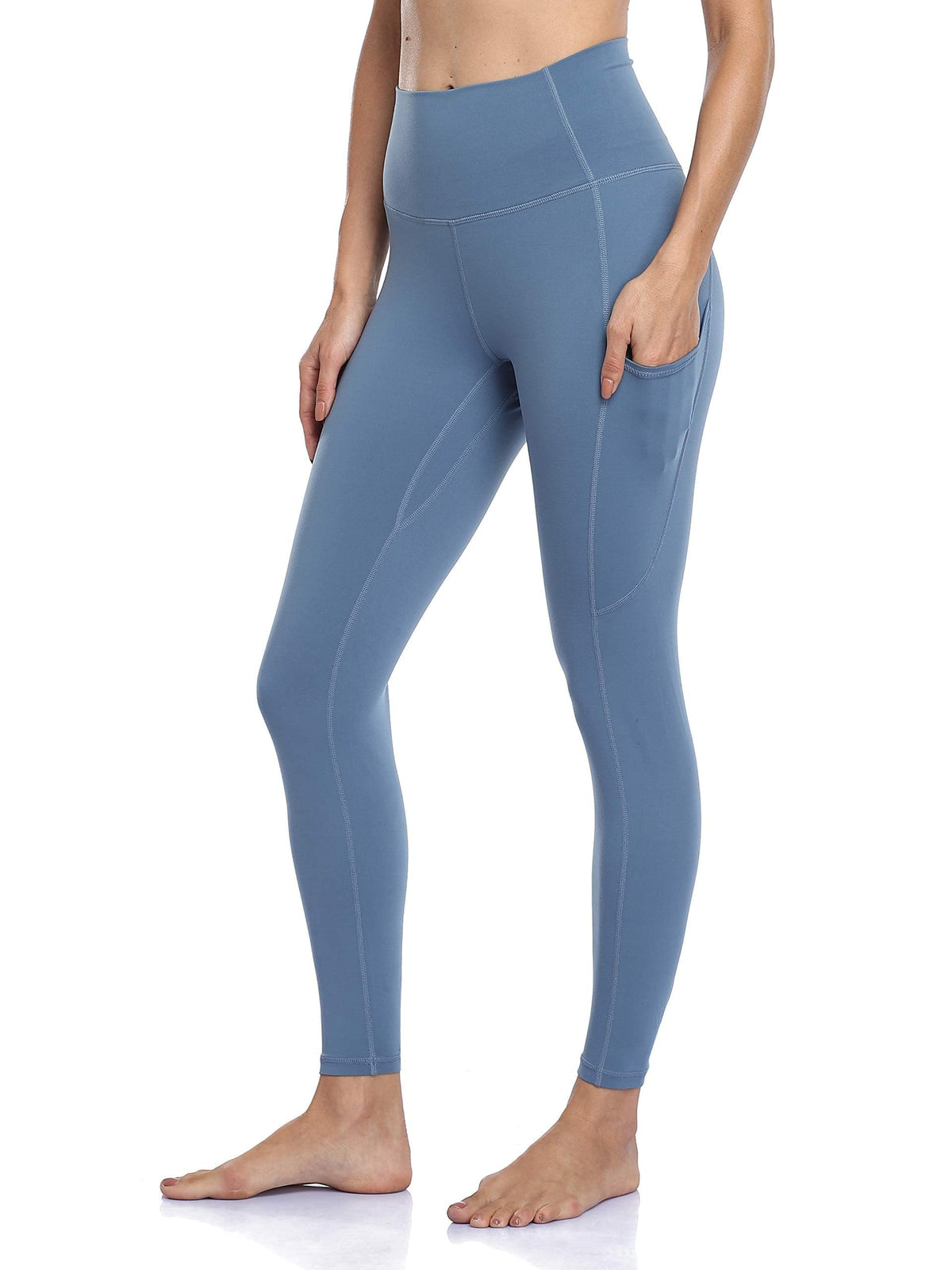 25’’ High Waisted Athletic Pants With Pocket - blue high-waisted leggings pockets #color_ Steel Blue / XS