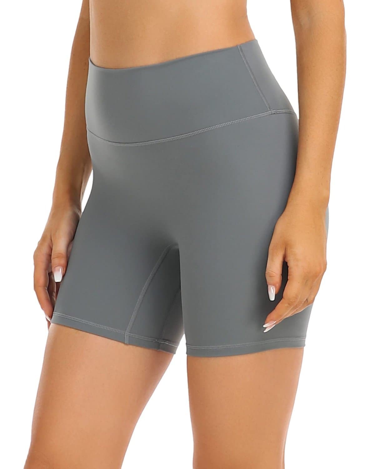 6’’ No Front Seam Biker Shorts - gray athletic shorts #color_ Stone Grey / XS