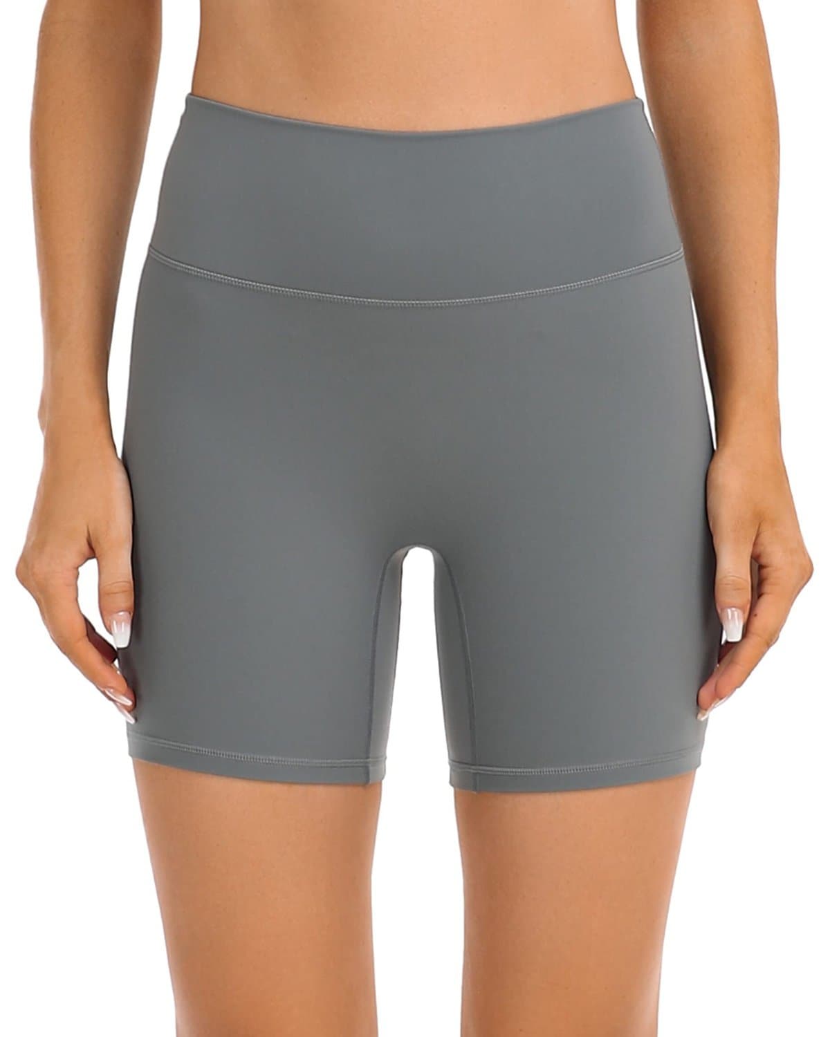 6’’ No Front Seam Biker Shorts - gray high-waisted athletic shorts #color_