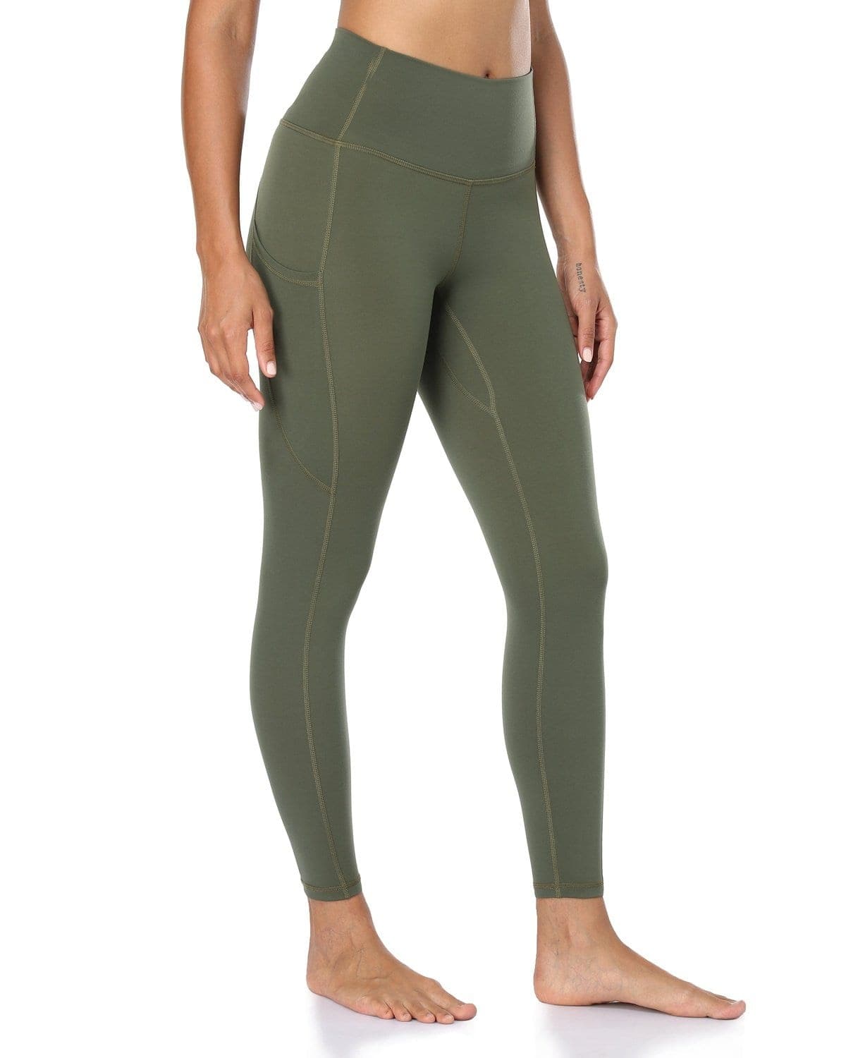 25’’ High Waisted Athletic Pants With Pocket - olive green leggings #color_ Army Green / XS