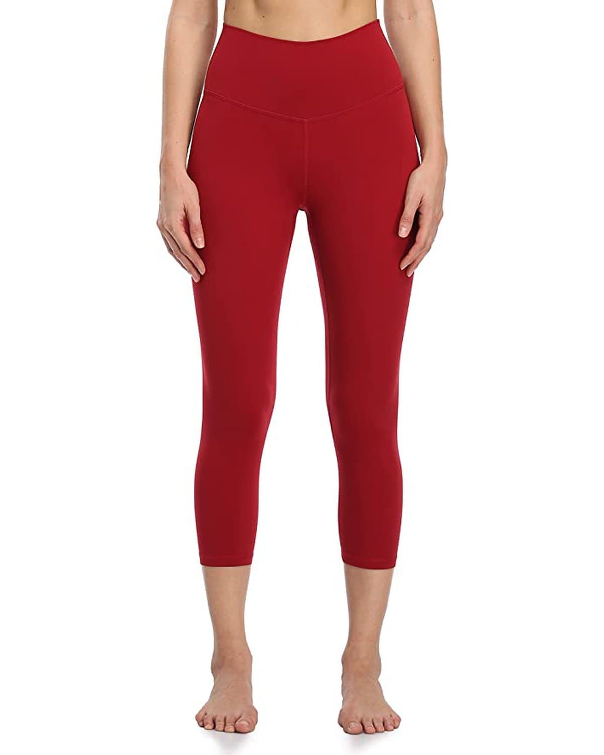 21’’ High Waisted Capris - red cropped leggings #color_ Rose Red / XS