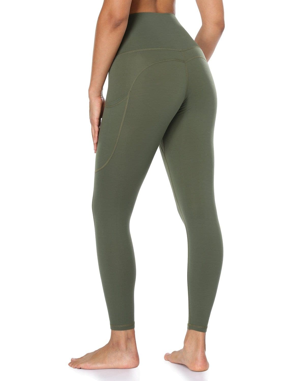 25’’ High Waisted Athletic Pants With Pocket - olive green leggings #color_