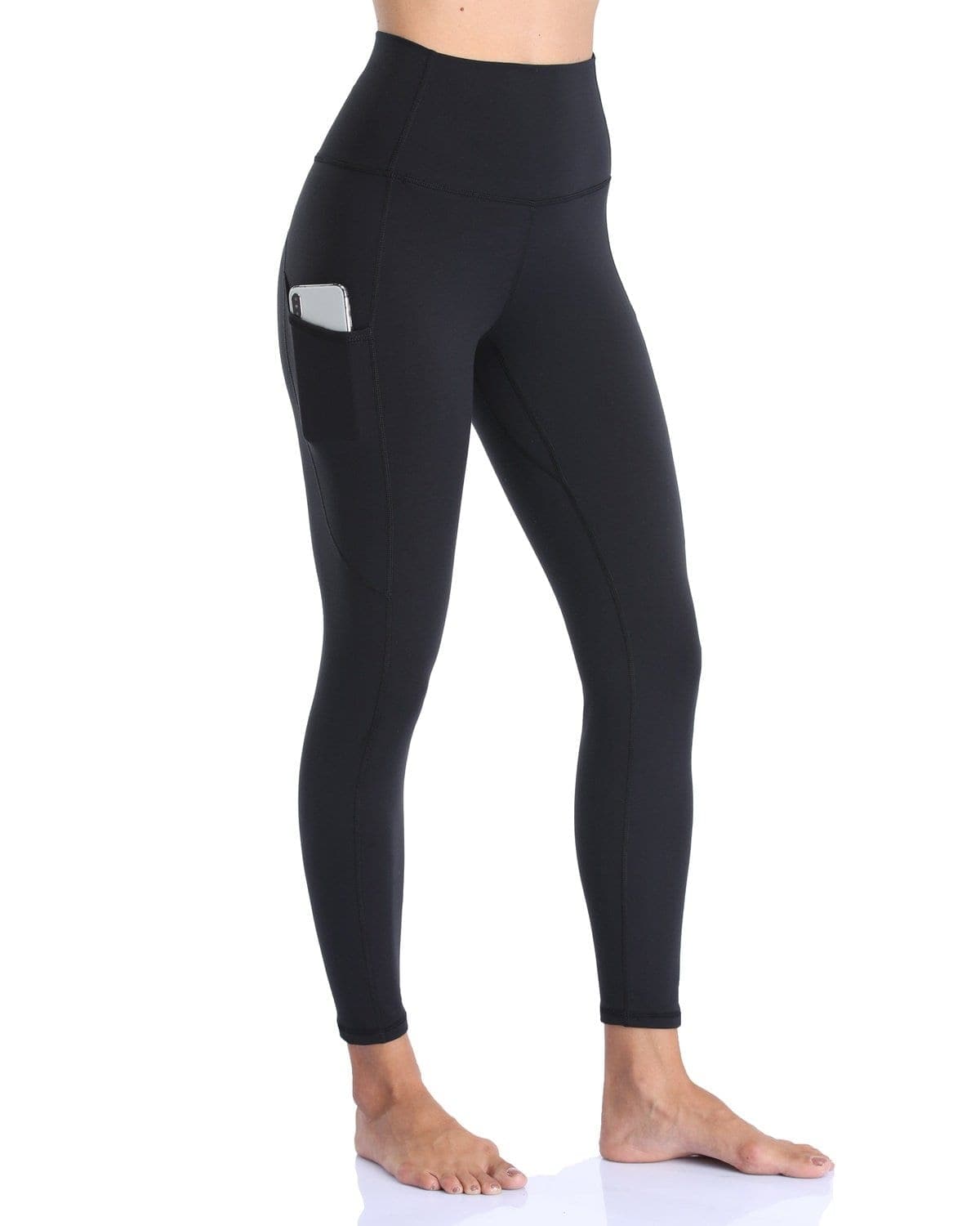 25’’ High Waisted Athletic Pants With Pocket - black leggings pocket #color_