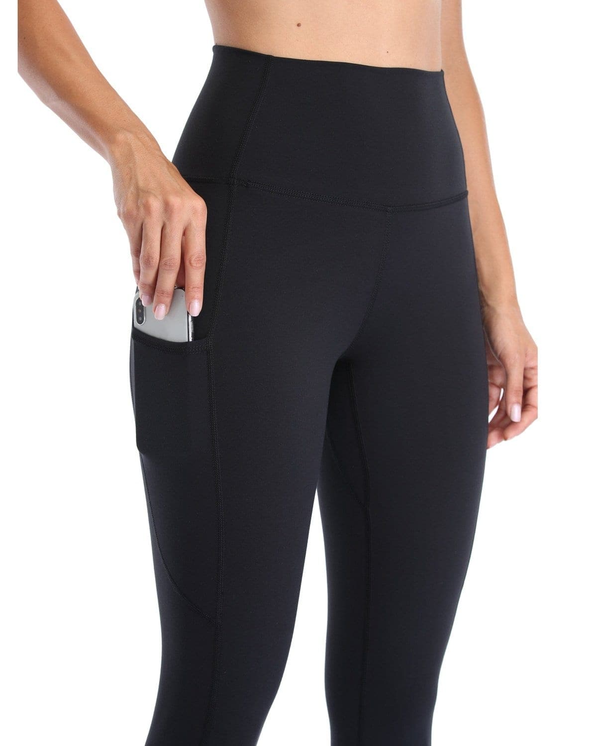 25’’ High Waisted Athletic Pants With Pocket - black high-waisted leggings pocket #color_