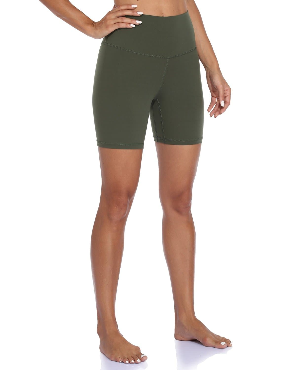 6’’ High Waisted Athletic Shorts - olive green biker shorts #color_
