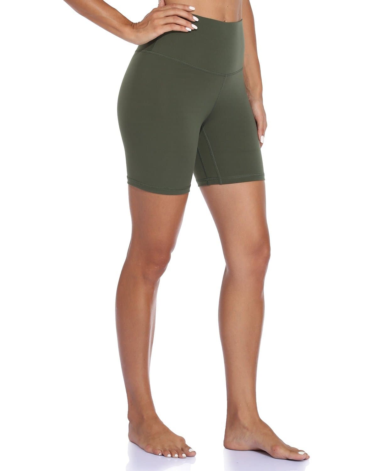 6’’ High Waisted Athletic Shorts - olive green biker shorts #color_