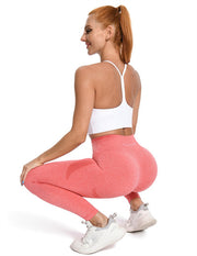 High Waisted Contour Seamless Ribbed Workout Leggings#color_red02