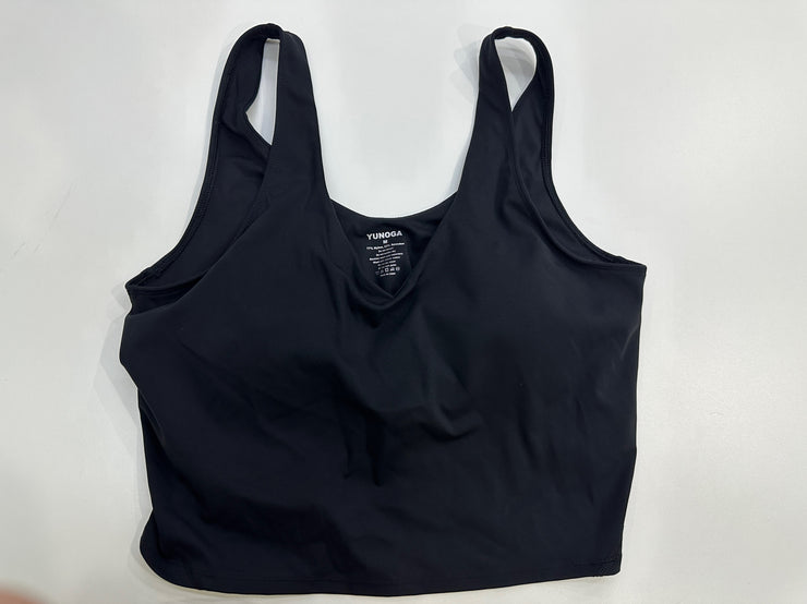Wirefree Padded Sports Bra Cropped Tank Top - Black