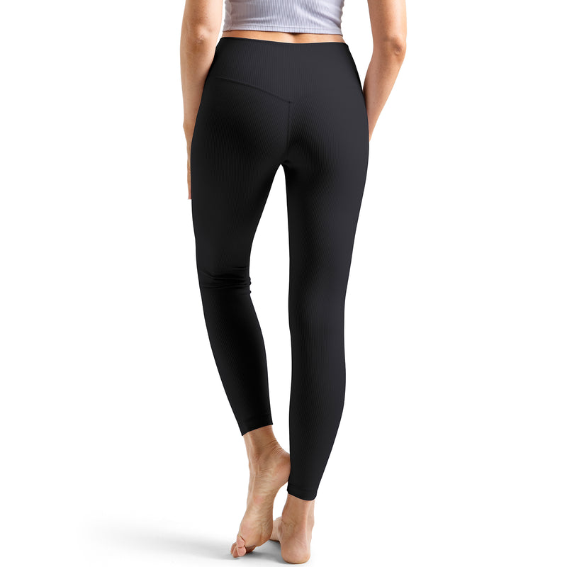 25’’ Ribbed High Waisted Tummy Control Yoga Leggings - #color_Black