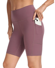 8'' High Waist Pockets Yoga Biker Shorts#color_dusty-red
