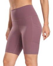 8'' High Waist Pockets Yoga Biker Shorts#color_dusty-red