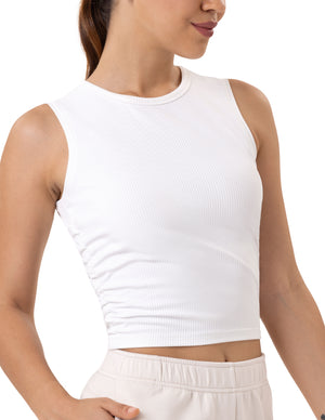 Sleeveless Crew Neck Workout Shirt - #color_ White / XS