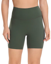 6" No Front Seam Biker Shorts#color_army-green