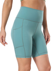 8'' High Waist Pockets Yoga Biker Shorts#color_beryl-green