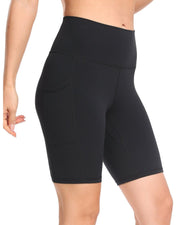8'' High Waist Pockets Yoga Biker Shorts#color_black
